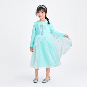 Nouvelle robe de princesse en coton et polyester à manches longues pour filles, avec paillettes, verte, costume de la <span class=keywords><strong>reine</strong></span> <span class=keywords><strong>des</strong></span> neiges <span class=keywords><strong>Elsa</strong></span>, film TV, couronne, Halloween - Product Image 1