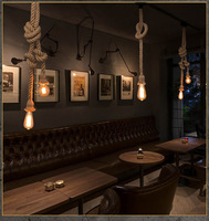 Lustre de style industriel rural américain, décoration rétro en corde de chanvre, luminaire suspendu pour café, restaurant