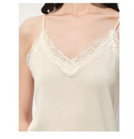 002353 Nouvelle Arrivée Débardeur Camisole à Bretelles Fines avec Bordure en Dentelle, Léger et Respirant, Noir et Blanc