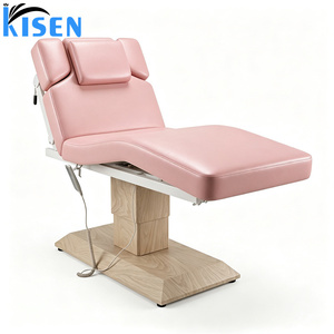 Lit professionnel moderne Kisen, base en acier inoxydable, surface incurvée, lit de beauté beige pour soins du visage, cils, massage, salon de beauté - Product Image 4