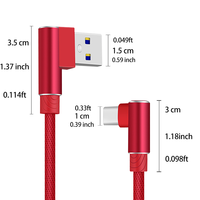 Kabel Data USB A ke Tipe C dengan Bahan Nilon dan Desain Sudut Kanan, Cocok untuk Ponsel Android dan iPhone.