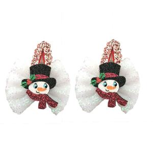 Barrette à cheveux coréenne pour enfants en tissu pailleté avec dentelle, motif bonhomme de neige de Noël, pour fêtes - Vente en gros - Product Image 1