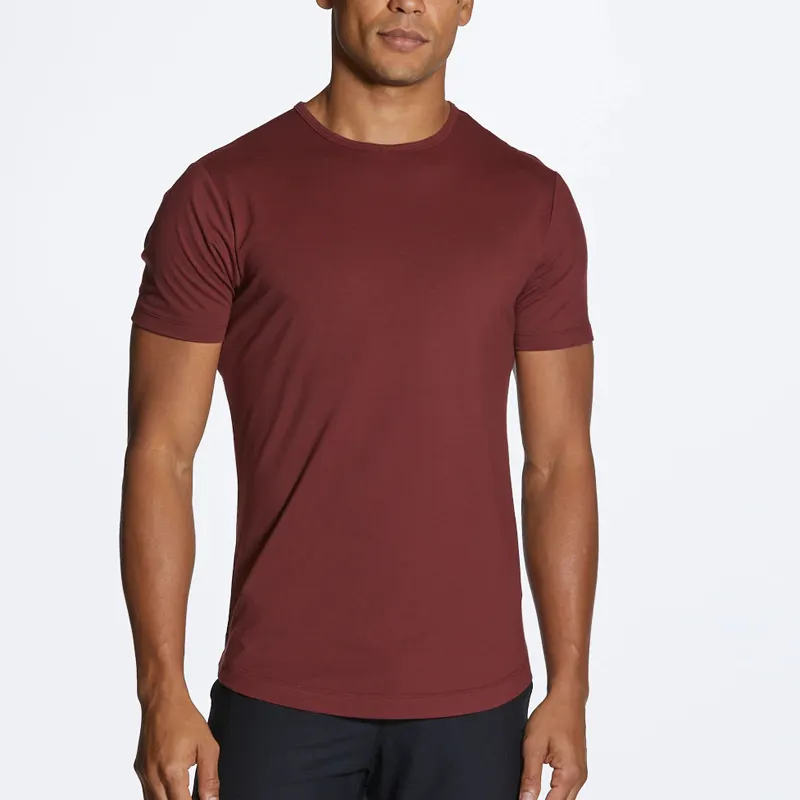 त्रि ब्लेंड को जोड़ती 62% पॉलिएस्टर 33% कपास 5% स्पैन्डेक्स क्रू वक्र के लिए हेम टी शर्ट पुरुषों