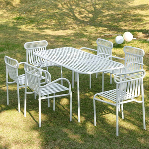 Table d'extérieur moderne et durable en <span class=keywords><strong>fer</strong></span> <span class=keywords><strong>forgé</strong></span> pour 6 personnes Ensemble <span class=keywords><strong>de</strong></span> chaises pour Villa Cour <span class=keywords><strong>Jardin</strong></span> Loisirs Café Lait Thé Boutique - Product Image 1
