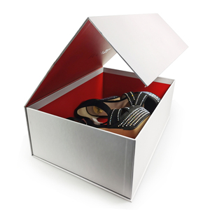 Customized Logo Printed Carton with Magnet White Shell <b>Red</b> Lining High Grade Flap Gift Box High <b>Heel</b> Gift Box - Product Image 5
