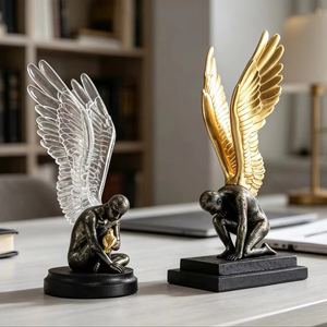 Statua d'Angelo in Resina Personalizzata, Arte Moderna per Soggiorno, Ingresso, Studio, Decorazione Casa, <span class=keywords><strong>Ali</strong></span> Trasparenti Dorate - Product Image 1