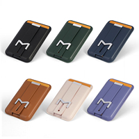 Dompet Kartu Ponsel Magnetik Kulit PU Premium dengan Penyangga Logam, Tempat Kartu Tempel Tipis dengan Penyangga, untuk Penggunaan Sehari-hari & Bisnis