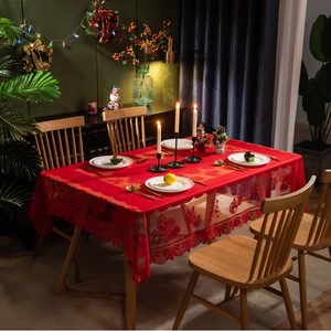 European American Christmas Santa Bells <b>Tablecloth</b> Rectangle Polyester <b>Party</b> Decorations - Product Image 1
