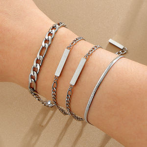 Juego de 4 Pulseras de Cadena de Acero Inoxidable de Alta Calidad, Brillante y Pulida, con Eslabones Planos Tipo Serpiente y <span class=keywords><strong>Figaro</strong></span>, con Barra para Logotipo, de Yiwu Aceon Velle - Product Image 4