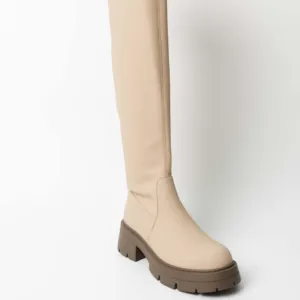YZY Thermo-Damen-Kniehohe Stiefel mit weichem flachem Oberteil und Reißverschluss für Winter Herbst Frühling