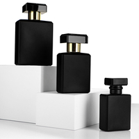 Flacon de parfum carré mat noir haut de gamme 30ml 50ml 100ml en verre vide avec sérigraphie et capuchon noir