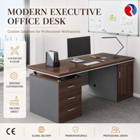 Bureau de direction en chêne noir bicolore avec 3 tiroirs et armoire à porte, design à plateau flottant, structure métallique robuste, bureau avec serrure