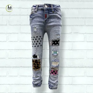 OEM customized high quality baby boy clothes denim pants factory wholesale distressed patchwork kids denim jeans