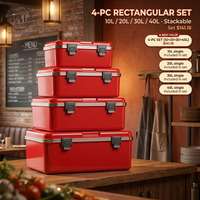 Conteneur alimentaire isotherme carré, ensemble de 4 pièces, 10L, 20L, 30L, 40L, avec revêtement en acier 201, fermeture à boucle rouge ou verte, pour restaurant et événements