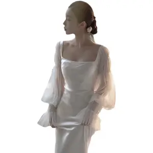 超级仙女森光结婚2023夏季新款紧身新娘迎宾纱白色简约优雅连衣裙