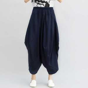 Pantalones bombachos de <span class=keywords><strong>lino</strong></span> y algodón para <span class=keywords><strong>mujer</strong></span>, pantalón holgado, estilo étnico, <span class=keywords><strong>talla</strong></span> <span class=keywords><strong>grande</strong></span> - Product Image 4