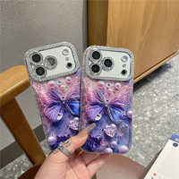 Étui de téléphone portable de luxe avec strass en diamant et papillon pour iPhone 18 17 16 15 14 13 Pro Max, coque de protection antichoc