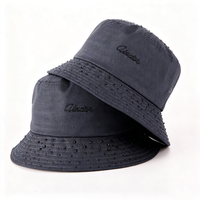 Casquette de soleil personnalisée pour femmes, gris foncé, décor perlé, broderie, strass, chapeau seau pour femmes