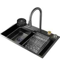 Smart Nano 201/304 Double bol en acier inoxydable, évier de cuisine fait à la main avec robinet cascade