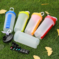 Vaso mezclador deportivo de 600 ml con asa, organizador de pastillas para 7 días, con cierre, para beber directamente, apto para microondas, directo de fábrica