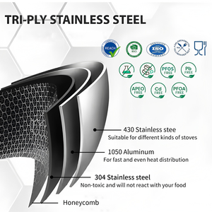 <span class=keywords><strong>Casserole</strong></span> en acier inoxydable 304 à 3 couches, antiadhésive, sans PFOS/PFOA, pour cuisinière à <span class=keywords><strong>induction</strong></span>/four/lave-vaisselle - Product Image 2