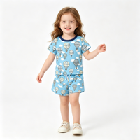 Premium groothandel fabrieks-OEM op maat gemaakte zachte katoenen kinderkledingsets met luchtballonprint voor zomer, buiten, reizen en picknick