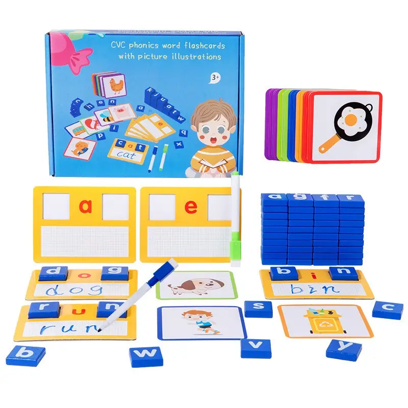 2024 Words Spelling Games Educational Toy Kids Spelling Learning Toy Wooden Sight Words Flash Cards Reading Letters