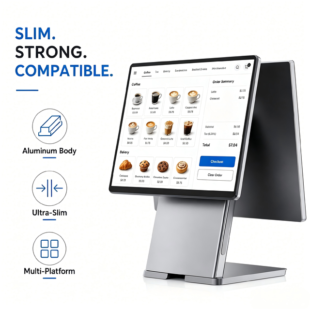 15 Inch Touch Screen Aluminium Alloy All in One Windows POS Machine Point of Sale for Retail Store Restaurant Service Station
