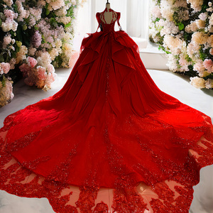 Vestido <span class=keywords><strong>de</strong></span> Novia Largo Rojo con Cola, Estilo Italiano, Elegante, para Mujer, Modelo 2380 - Product Image 2