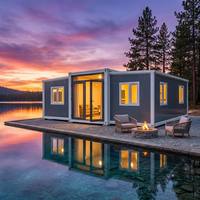 Maison modulaire extensible à ossature acier avec panneaux muraux isolés thermiquement et conception de toiture pour hôtel, chalet ou retraite en bord de lac
