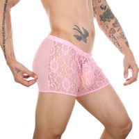 Sous-vêtements pour hommes Perspective, taille basse, respirants, en maille de nylon tricotée unie, avec dentelle, sexy, grande poche, type boxer