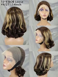 Pelucas de cabello humano brasileño Remy, postizo de encaje Frontal transparente, corte Bob corto con ondas, Color Natural, venta al por mayor - Product Image 5