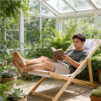 Chaise de camping pliable réglable pour l'extérieur avec toile respirante, chaise longue en bois avec dossier réglable sur 3 niveaux