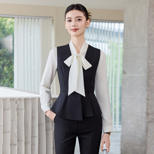 Women's Professional Vest Suit Set Solid Color Peplum V-Neck With Label For Office Workwear Career Dresses - Product Image 2