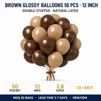 Ballons en latex brillant marron Feile, 50 pièces, 12 pouces, double remplissage, pour anniversaires, baby showers, mariages, Thanksgiving, fêtes