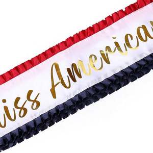 Banda Publicitaria de Verano Miss Americana de Poliéster Personalizada de Alta Calidad con Estampado por Sublimación y Volantes Rojos y Azules - Product Image 5