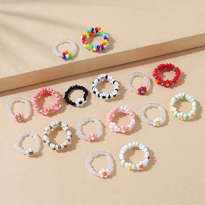 W WEILIRIAN Anello vintage con perle elasticizzate, impilabile, in argento, con perle di cristallo, elastico, per donne e ragazze