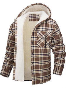 Chaqueta de algodón a cuadros acolchada para <span class=keywords><strong>hombre</strong></span> con logotipo personalizado, forro polar Sherpa, con capucha, estilo franela, chaqueta de invierno con cremallera completa - Product Image 3