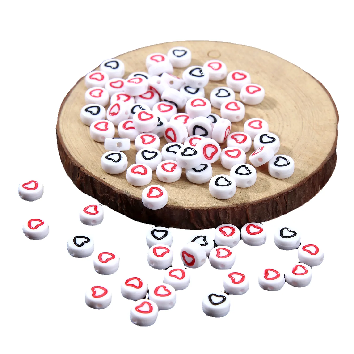 DIY bracelet necklace loose beads 7mm white black/red heart shape letter 100/bag wholesale