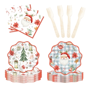 DAMAI New Christmas Party Tableware Set Include 7' and 9' Inch Wavy Paper Plate Paper Cup Napkin for Merry Christmas Party - Product Image 4