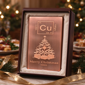 Barra de Cobre Puro .999 de 1000g, Placa Decorativa para Árbol de Navidad con Grabado del Elemento Cu, Decoración Navideña - Product Image 5
