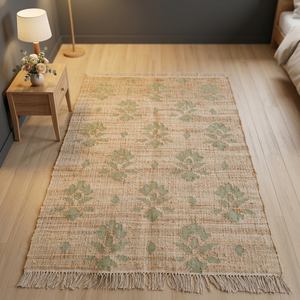 Alfombra Kilim Moderna Tejida a Mano de Yute, Ecológica, Antibacteriana, Antideslizante, Apta para Mascotas, con Diseño Floral en Tonos Tierra, Fibra Natural Sostenible - Product Image 6