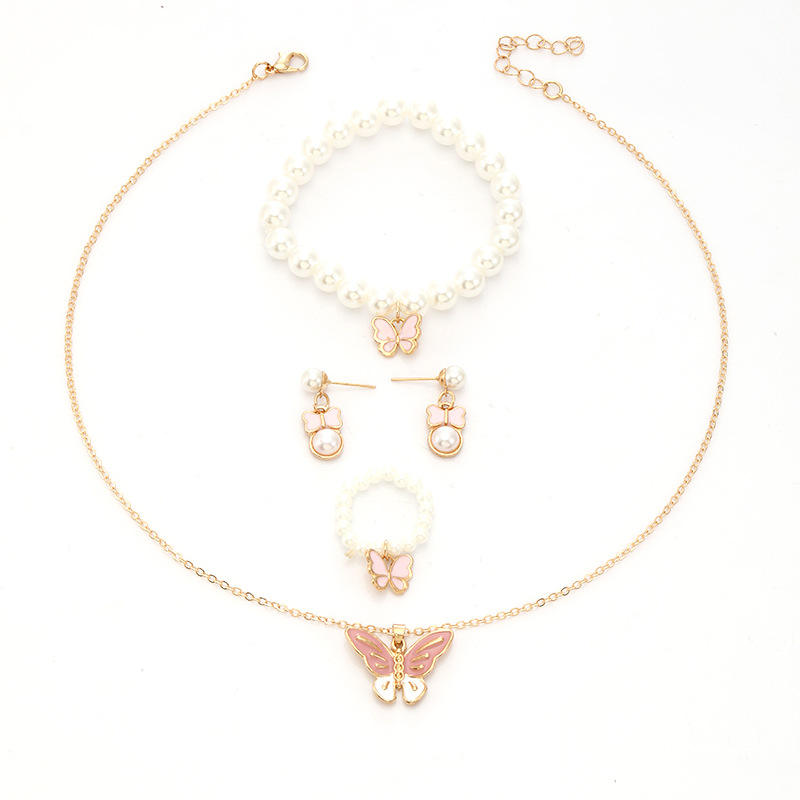 Gold Plated Pearl Butterfly Jewelry Set Bracelet For Girls