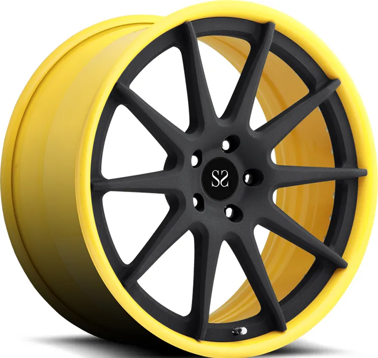 20x10,5 und 20x12 Gloss Yellow Barrel Black Disc Benutzer definierte 2-PC geschmiedete Felgen für Nissan GT-R 20x10,5, 20x12 Gloss Yellow Bar