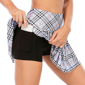 Rok lipit kotak-kotak untuk olahraga luar ruangan tenis Golf Badminton tari kebugaran Yoga rok Set untuk pakaian tenis - Product Image 2