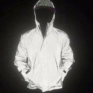 100% Polyester Coated Stand Collar <b>Reflective</b> Hood Zip OEM Custom Logo Wholesale 3M Windbreaker Mens Bomber <b>Jacket</b> - Product Image 3