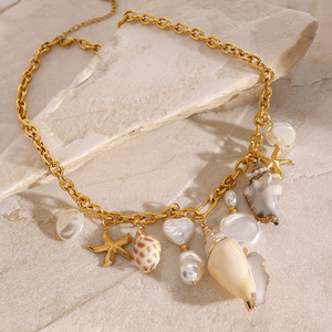 Collar de perlas con colgantes de concha y estrella de mar para mujer, uso diario - Product Image 4