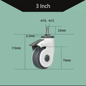 Rueda giratoria VIMA de 3 pulgadas gris TPR con soporte para carrito, muebles, freno total roscado, rueda médica para cama - Product Image 2