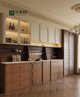 Buffet traditionnel ARET avec porte en rotin cintrée, panneau arrière en marbre, panneau en mélamine, salon, écologique, grande capacité, sur mesure