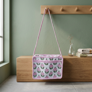 Bolsos cruzados de algodón 100% con estampado de bloques para mujer, ligeros, a la moda, estilo bohemio, bandolera individual para verano/invierno - Product Image 2